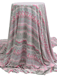 Light Gray/Middle Tone Gray/Pink Rose/Multi Polyester/Lycra Heart Stripe Print Double Brushed Knit 65W