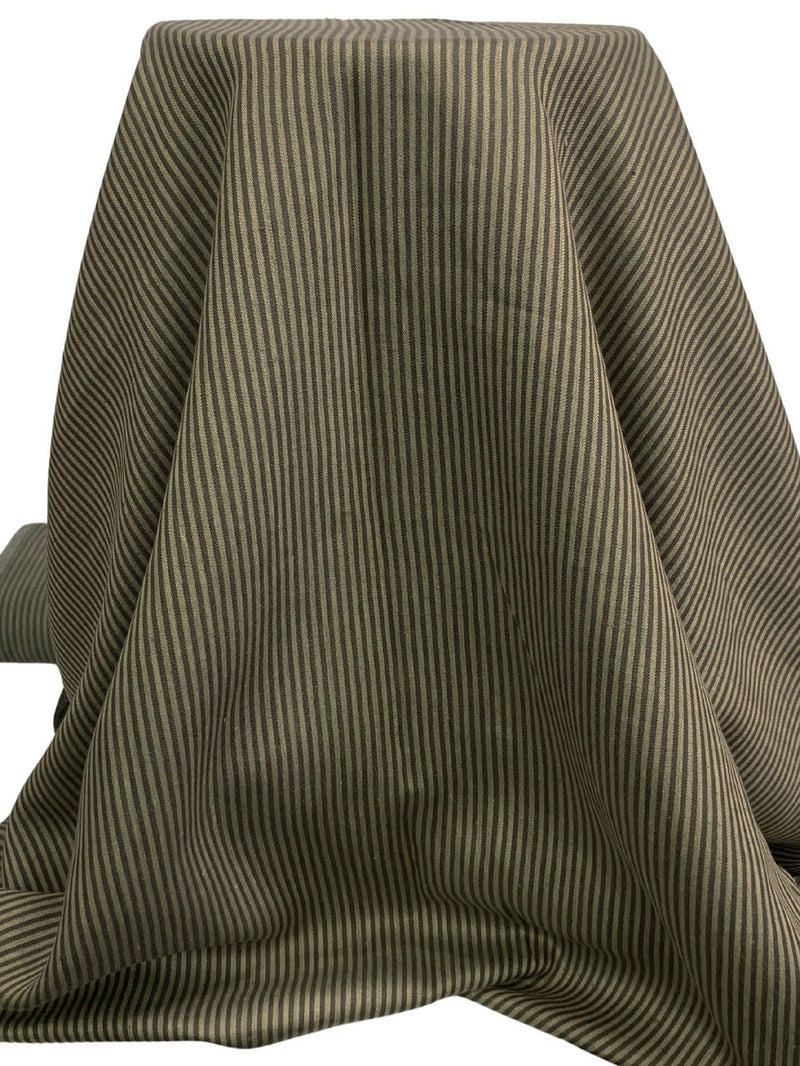 Dark Taupe/Sandalwood 100% Linen Vertical Yarn-Dyed Stripe Midweight Woven - European Mill - 58W