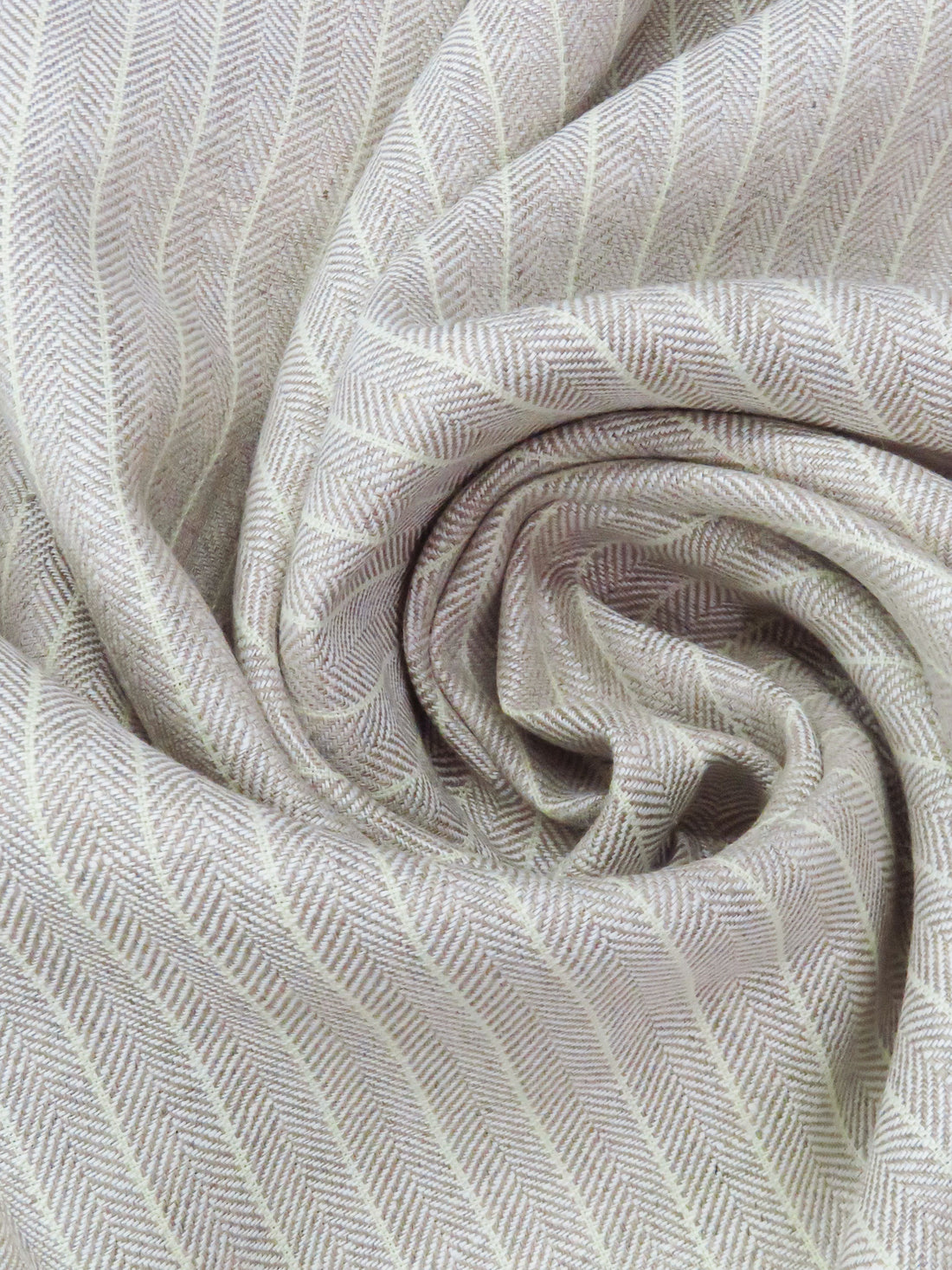 Taupe/Spring Green/Soft White 100% Linen Vertical Stripe Herringbone Weave Midweight Woven - European Mill - 59W