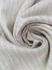 Taupe/Spring Green/Soft White 100% Linen Vertical Stripe Herringbone Weave Midweight Woven - European Mill - 59W