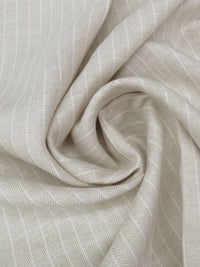 Sand Dollar/Soft White 100% Linen Vertical Stripe Herringbone Weave Midweight Woven - European Mill - 59W