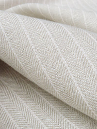 Sand Dollar/Soft White 100% Linen Vertical Stripe Herringbone Weave Midweight Woven - European Mill - 59W
