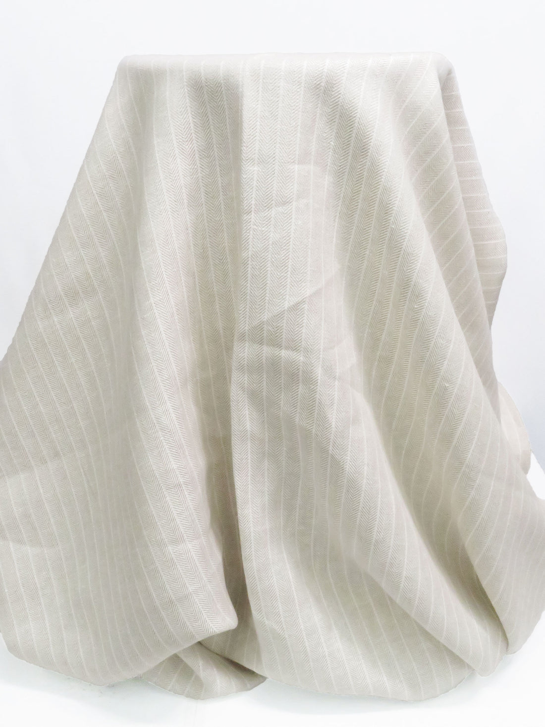 Sand Dollar/Soft White 100% Linen Vertical Stripe Herringbone Weave Midweight Woven - European Mill - 59W