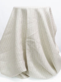 Sand Dollar/Soft White 100% Linen Vertical Stripe Herringbone Weave Midweight Woven - European Mill - 59W