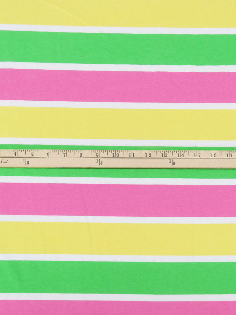 Lemon/Kelly Green/Raspberry Pink/White Cotton/Lycra /Horizontal Stripe Print Jersey Knit 60W