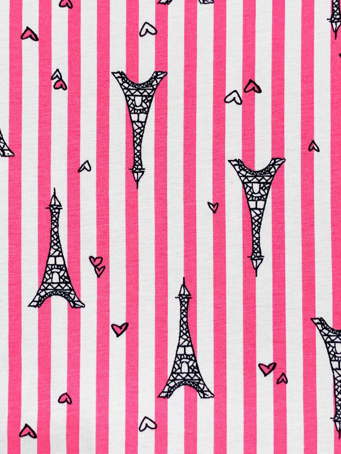 Strawberry Pink/White/Black Cotton/Lycra Eiffel Tower Over Vertical Stripe Print Jersey Knit 68W
