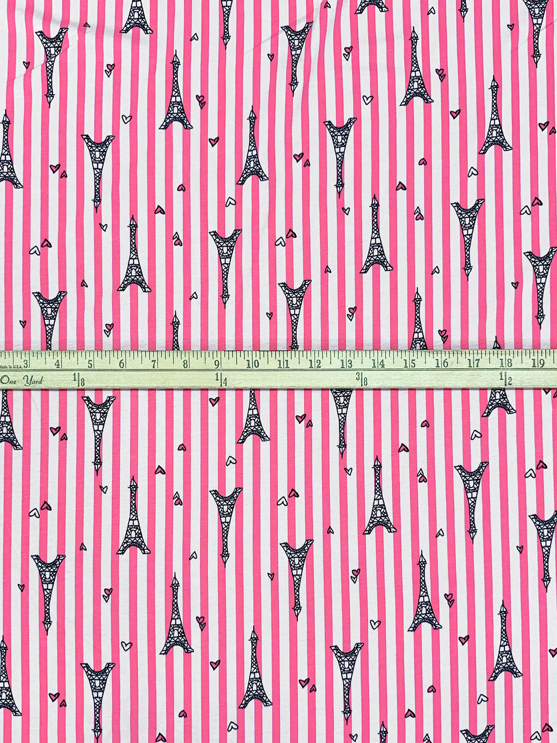 Strawberry Pink/White/Black Cotton/Lycra Eiffel Tower Over Vertical Stripe Print Jersey Knit 68W