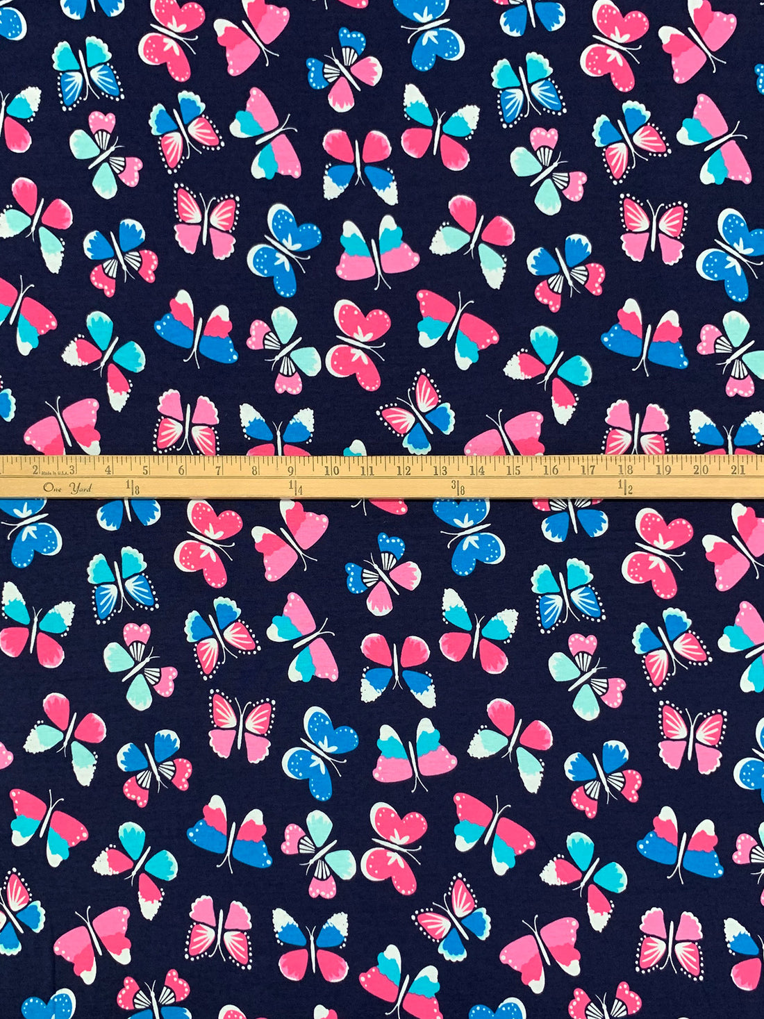 Navy/French Pink/White/Multi Cotton/Lycra Butterfly Print Interlock Knit 64W