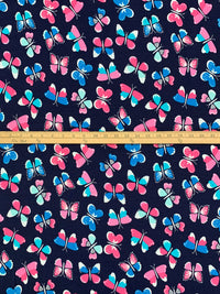 Navy/French Pink/White/Multi Cotton/Lycra Butterfly Print Interlock Knit 64W