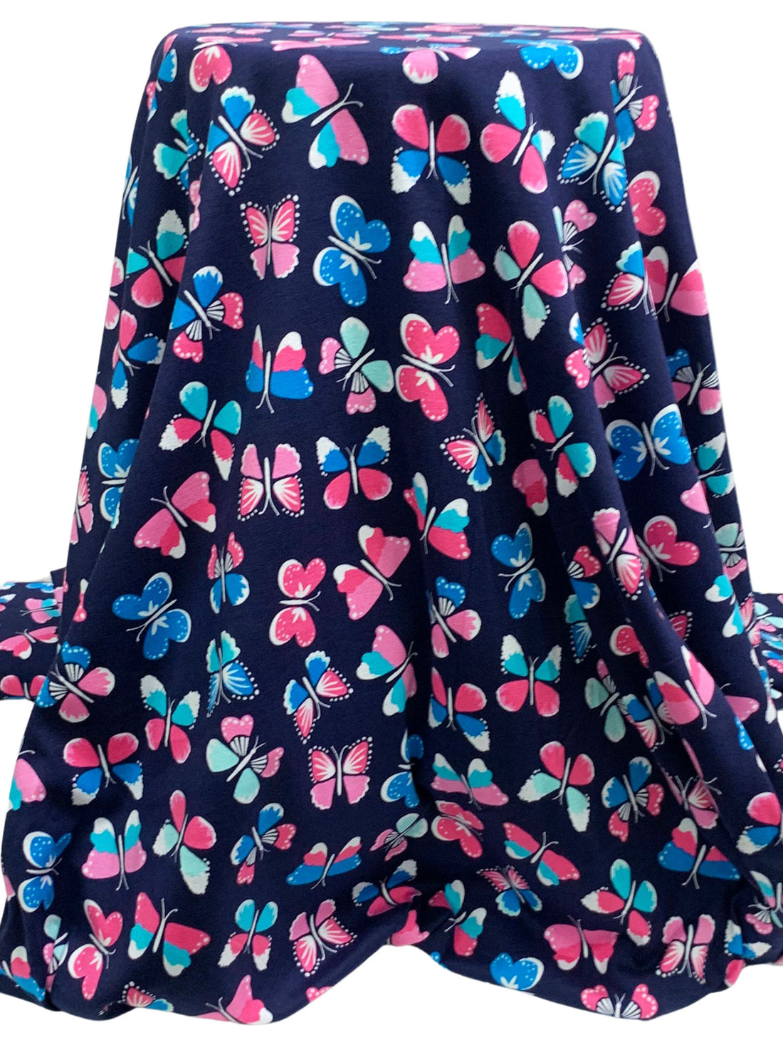 Navy/French Pink/White/Multi Cotton/Lycra Butterfly Print Interlock Knit 64W