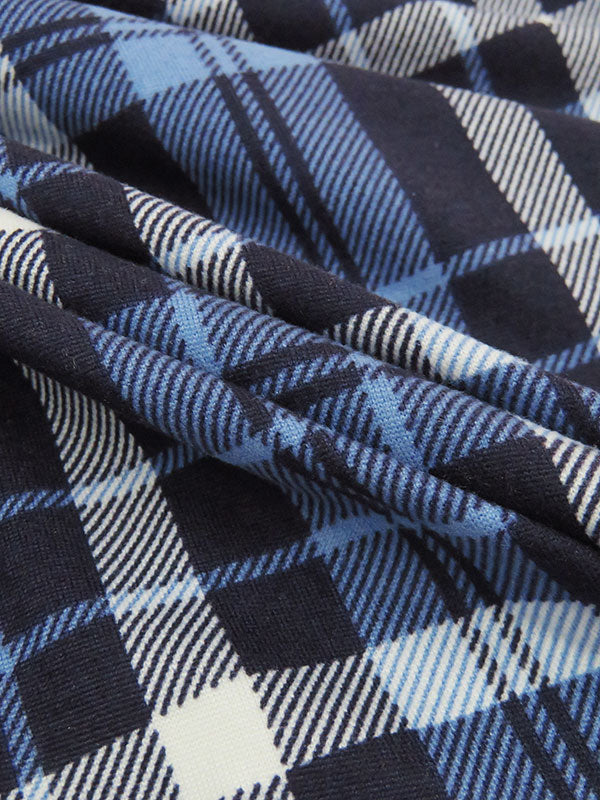 Dark Cornflower Blue/Navy/White Polyester/Lycra Plaid Print Double Brushed Knit 56W