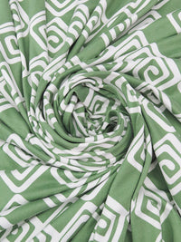 Young Bamboo Green/White Polyester/Lycra Diamond Swirls Print Double Brushed Knit 58W