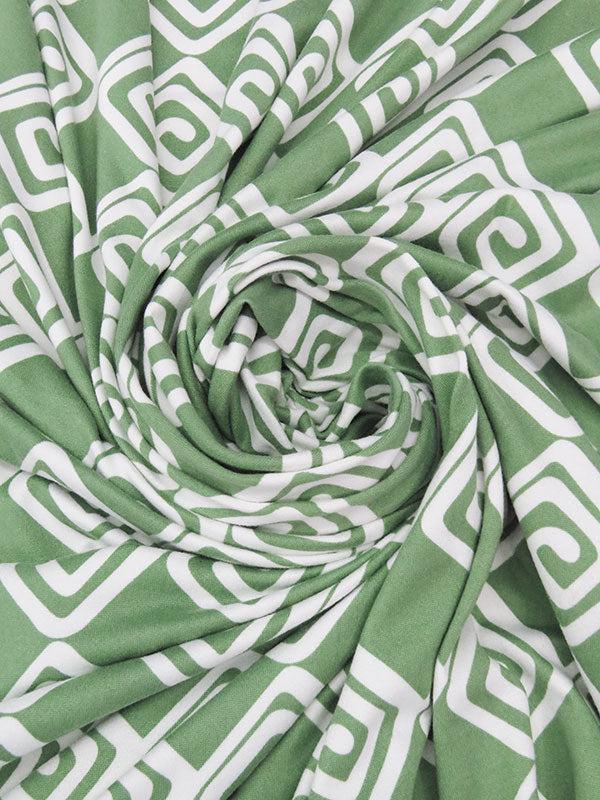 Young Bamboo Green/White Polyester/Lycra Diamond Swirls Print Double Brushed Knit 58W