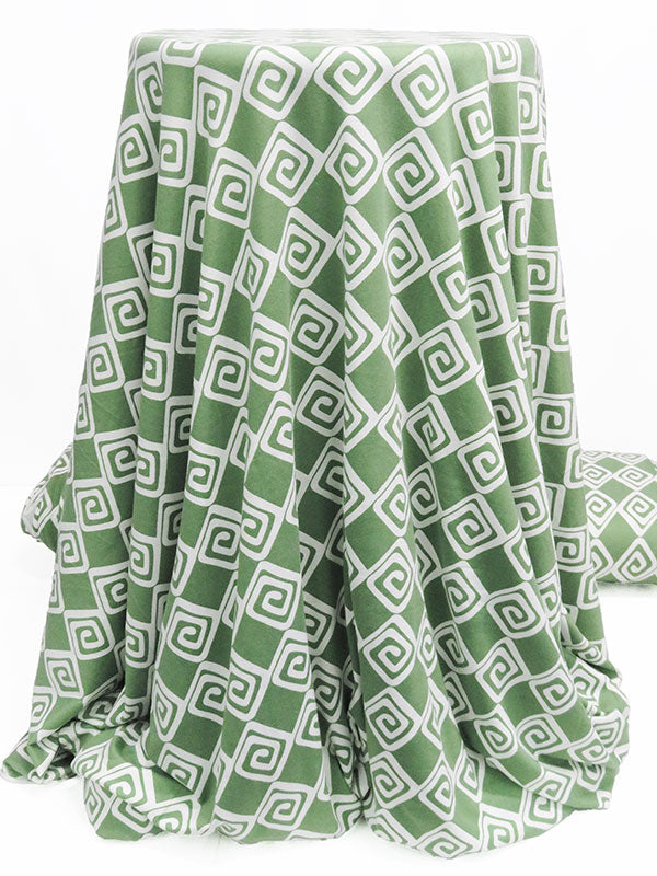 Young Bamboo Green/White Polyester/Lycra Diamond Swirls Print Double Brushed Knit 58W