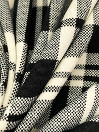 Pale Ivory/Black Polyester/Lycra Plaid Print Double Brushed Knit 56W