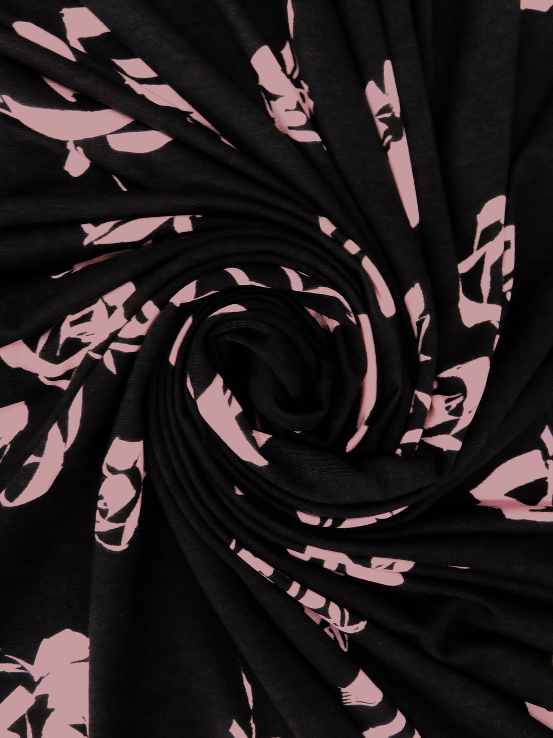 Pastel Pink/Deep Black Rayon/Lycra Drawn Floral Print Jersey Knit 65W