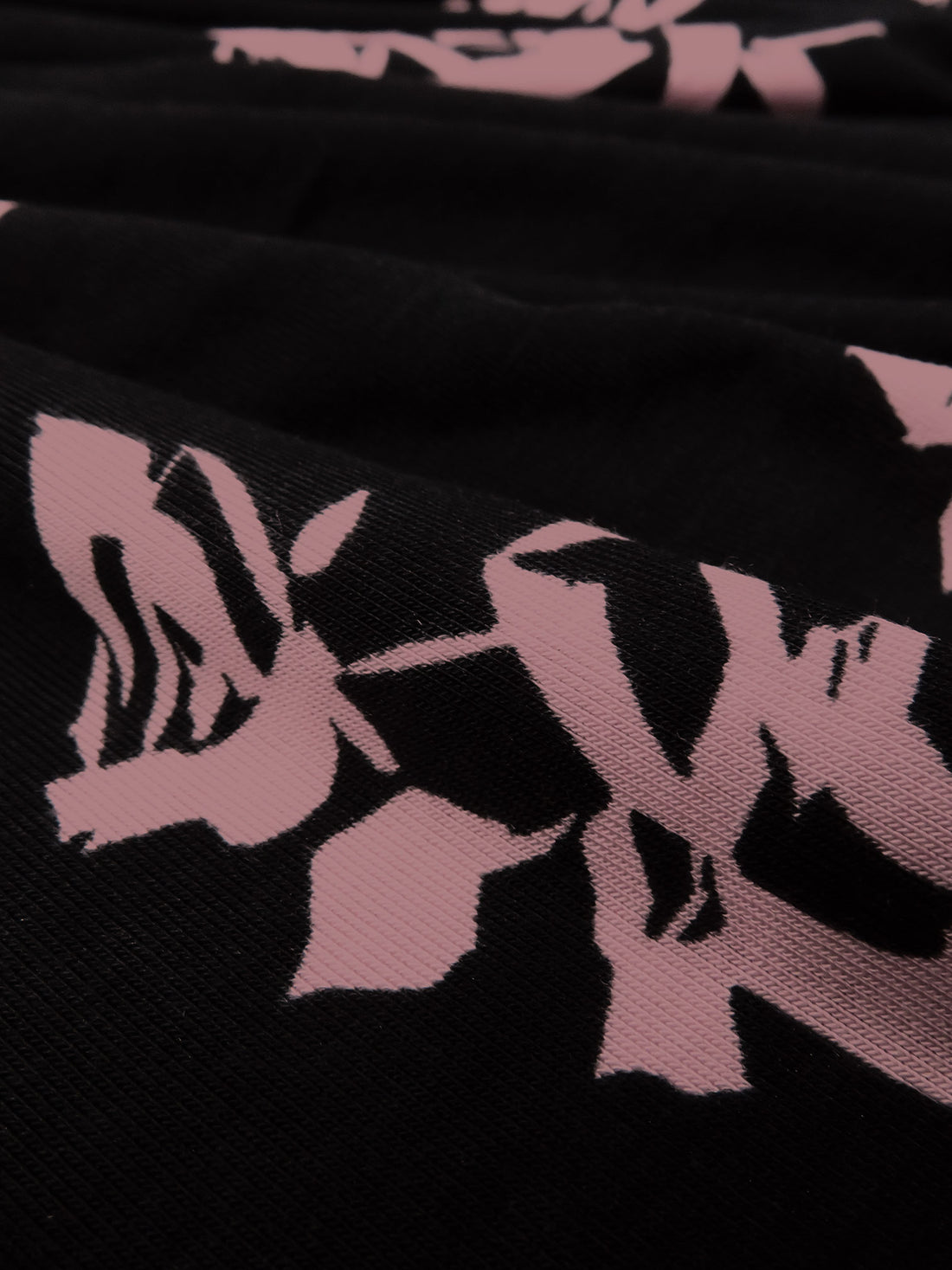 Pastel Pink/Deep Black Rayon/Lycra Drawn Floral Print Jersey Knit 65W