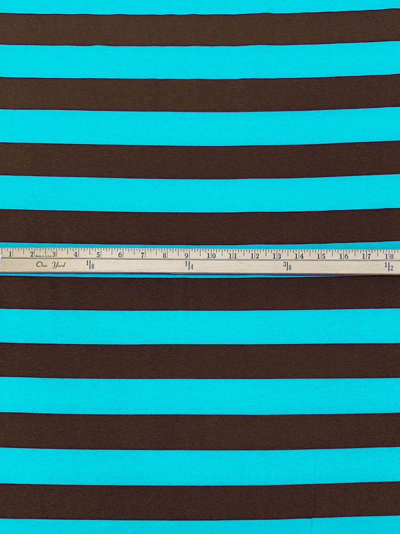 Dark Chestnut/Turquoise Surf Cotton/Lycra Horizontal Stripe Print Jersey Knit 60W