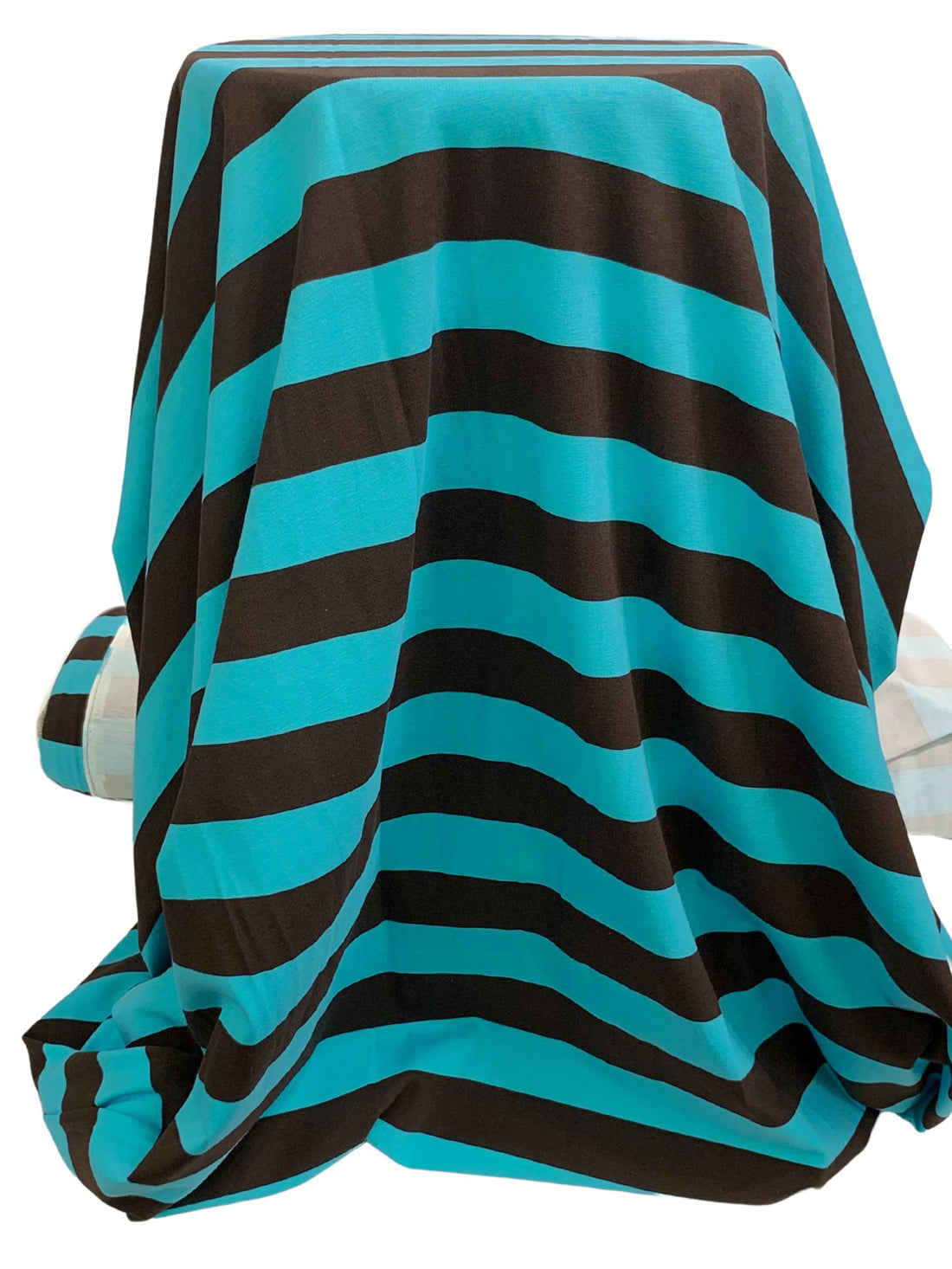 Dark Chestnut/Turquoise Surf Cotton/Lycra Horizontal Stripe Print Jersey Knit 60W