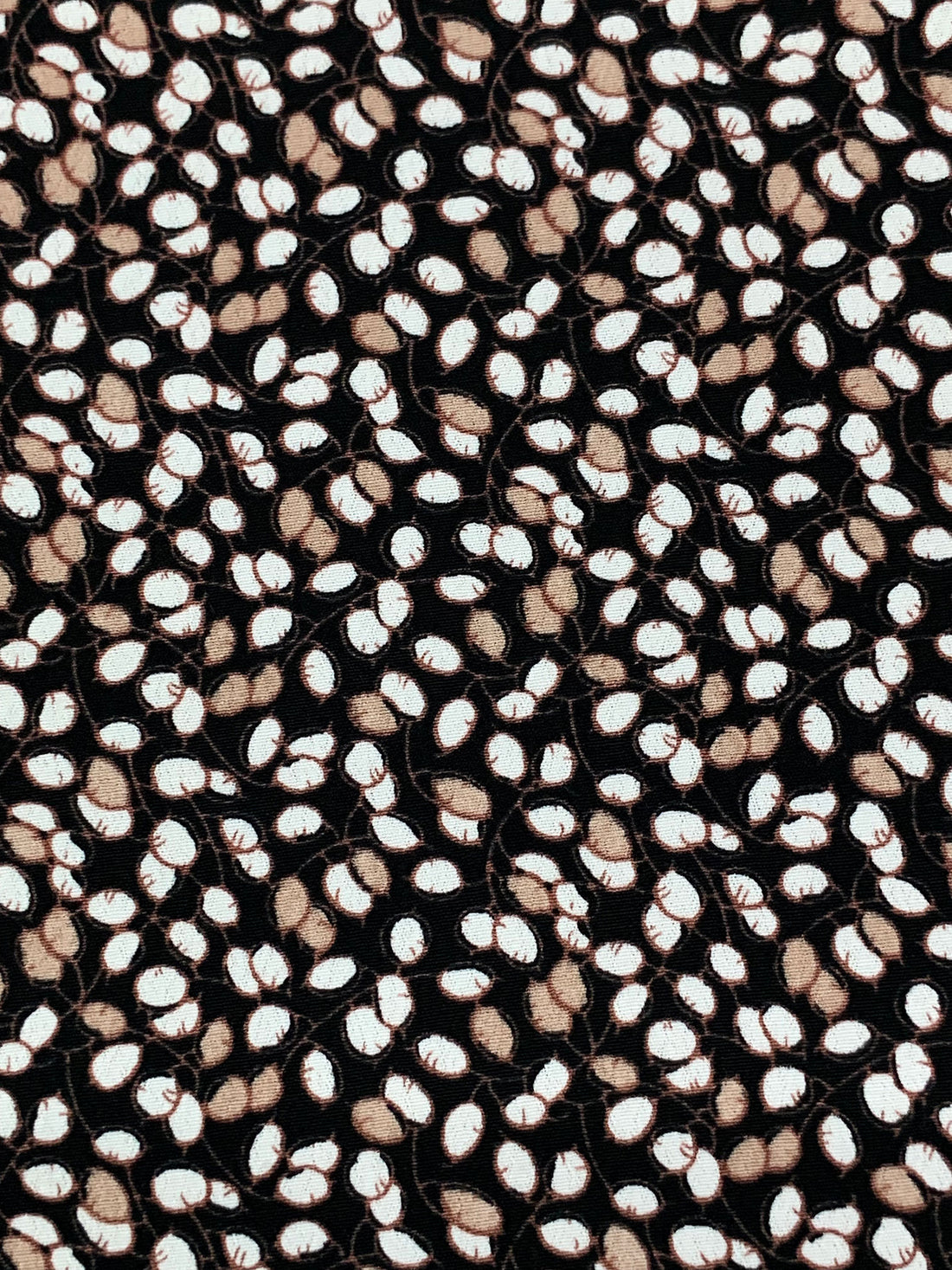 Black/White/Taupe 100% Rayon Floral Vines Print Crepe de Chine - NY Designer - 50W
