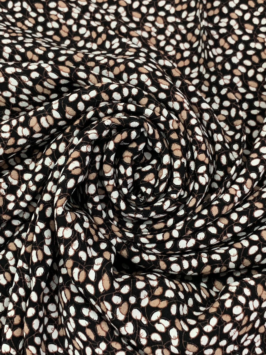Black/White/Taupe 100% Rayon Floral Vines Print Crepe de Chine - NY Designer - 50W