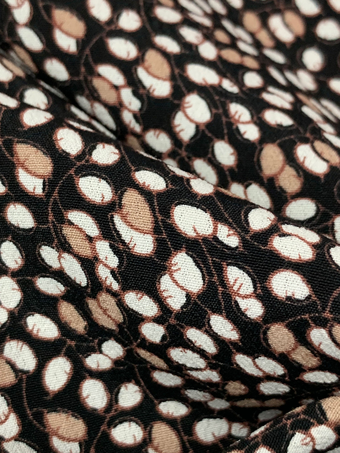 Black/White/Taupe 100% Rayon Floral Vines Print Crepe de Chine - NY Designer - 50W