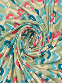 Sage/Sea Blue/Carmine Pink Polyester/Lycra Abstract Geometric Print Double Brushed Knit 56W