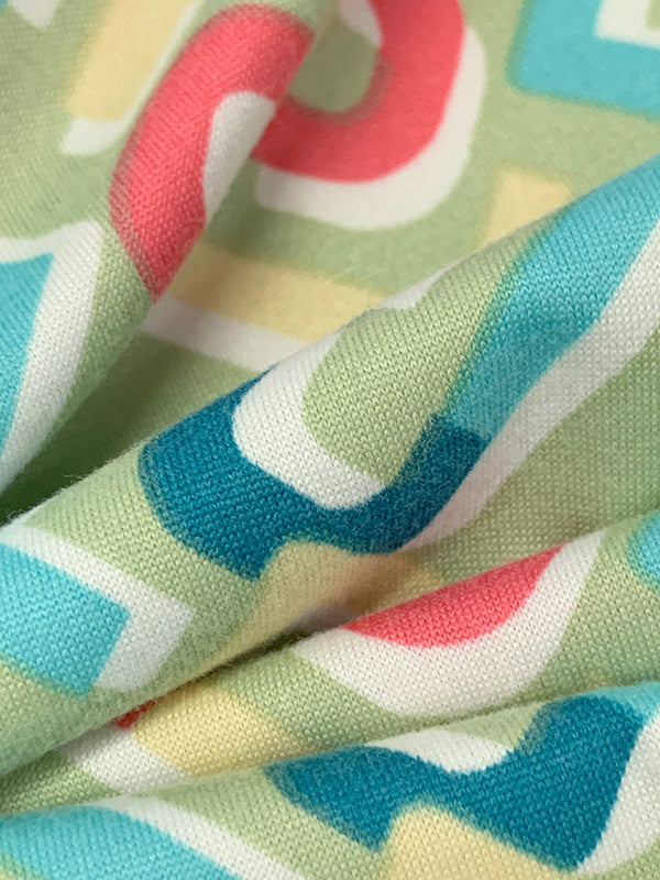 Sage/Sea Blue/Carmine Pink Polyester/Lycra Abstract Geometric Print Double Brushed Knit 56W