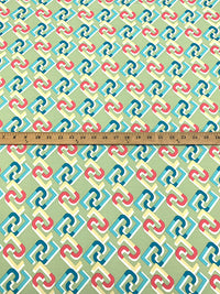 Sage/Sea Blue/Carmine Pink Polyester/Lycra Abstract Geometric Print Double Brushed Knit 56W