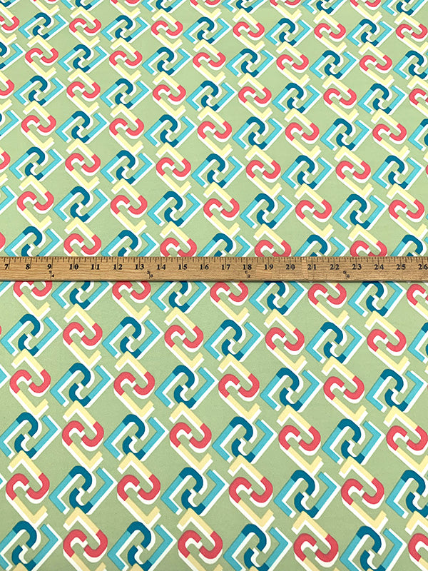 Sage/Sea Blue/Carmine Pink Polyester/Lycra Abstract Geometric Print Double Brushed Knit 56W