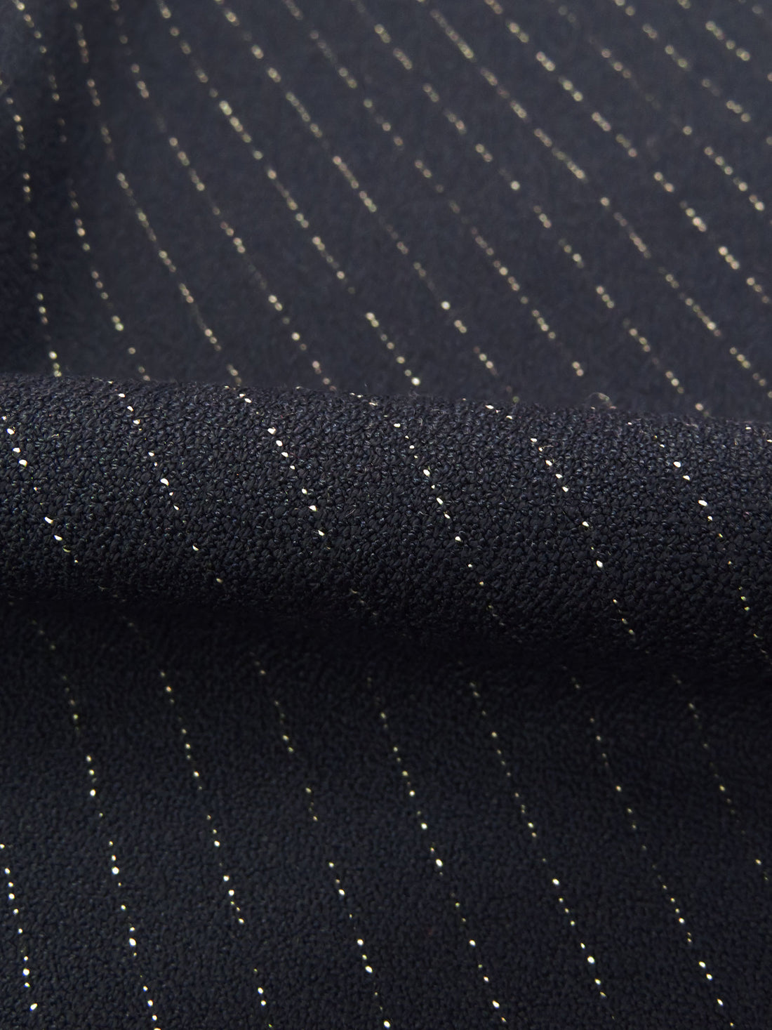 Dark Ocean Blue/White Polyester/Rayon/Lycra Horizontal Stipe Stretch Suiting - NY Designer - 57W