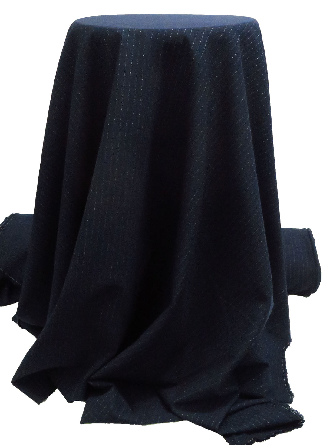 Dark Ocean Blue/White Polyester/Rayon/Lycra Horizontal Stipe Stretch Suiting - NY Designer - 57W