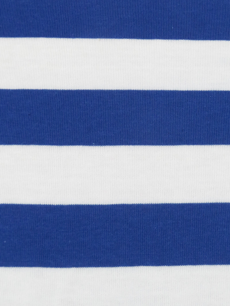 Azure Blue/White Cotton/Polyester Horizontal Stripe Jersey Knit 56W