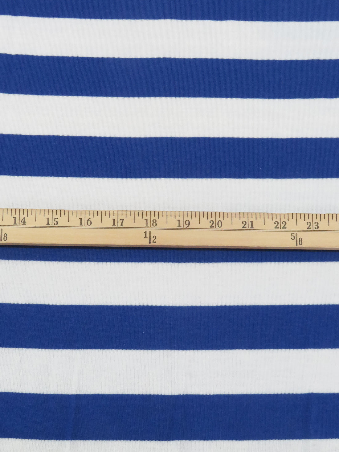 Azure Blue/White Cotton/Polyester Horizontal Stripe Jersey Knit 56W