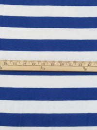 Azure Blue/White Cotton/Polyester Horizontal Stripe Jersey Knit 56W