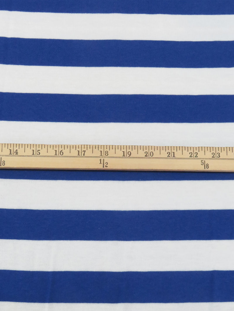 Azure Blue/White Cotton/Polyester Horizontal Stripe Jersey Knit 56W