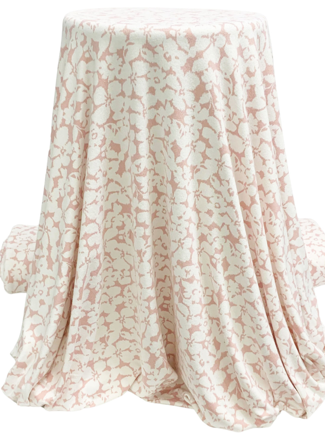 White/Dusty Pink Polyester/Lycra Pink Floral Print Brushed Sweater Knit 63W