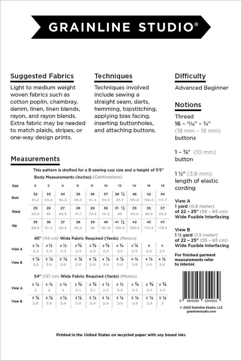 Grainline Studio Patterns - Austin Dress #13005 - Sizes 0-18