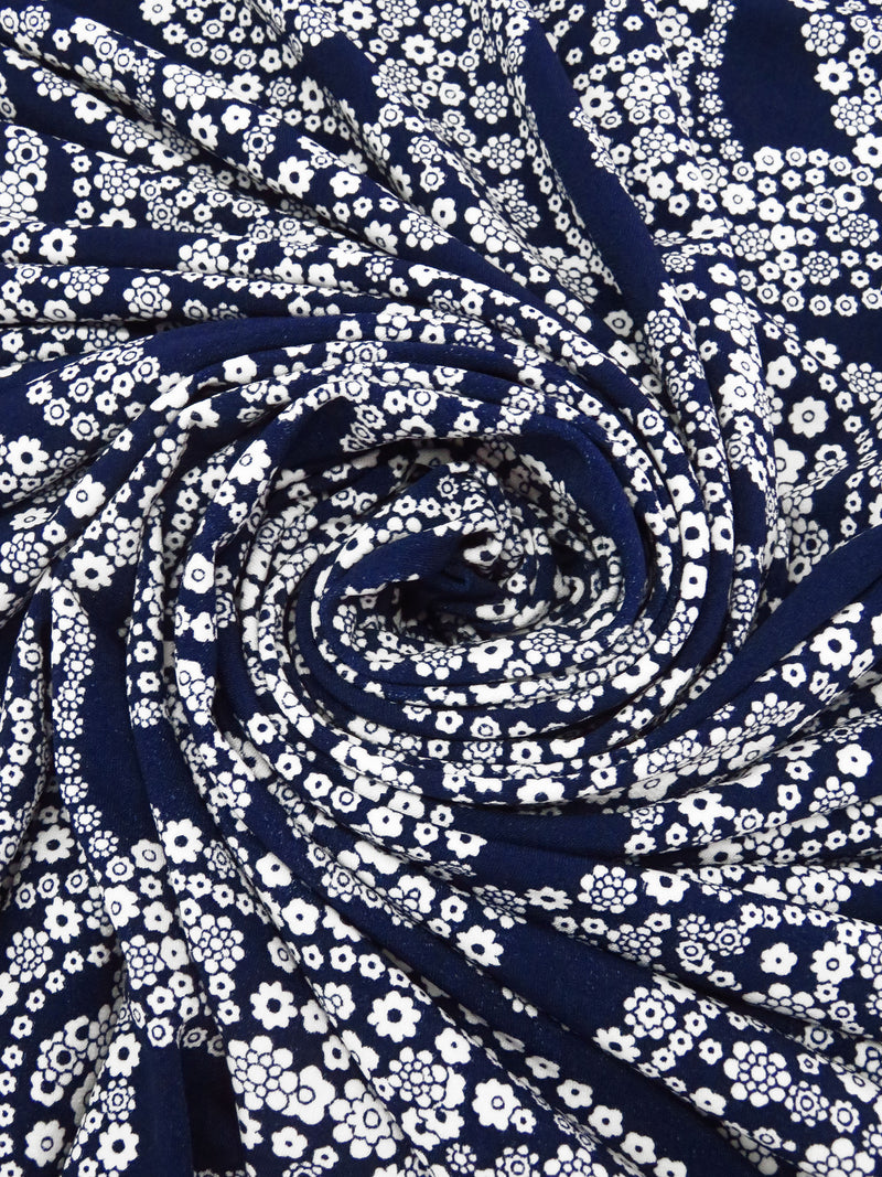 Midnight Navy/White Polyester/Lycra Floral Paisley Print ITY Knit - NY Designer - 58W
