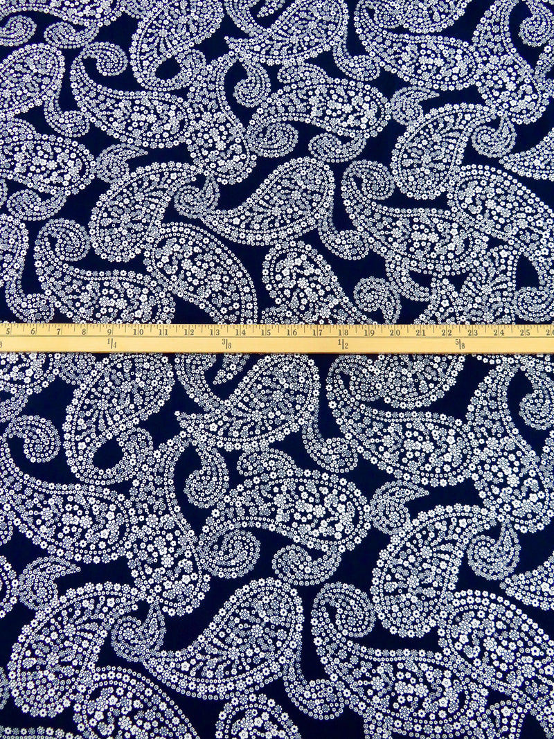 Midnight Navy/White Polyester/Lycra Floral Paisley Print ITY Knit - NY Designer - 58W