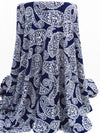 Midnight Navy/White Polyester/Lycra Floral Paisley Print ITY Knit - NY Designer - 58W