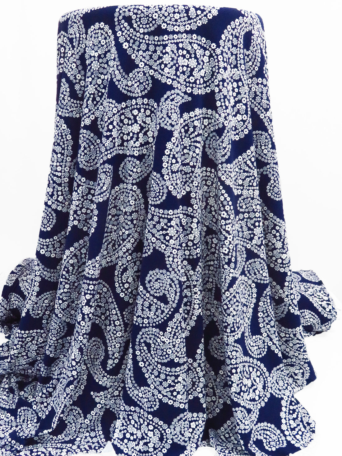 Midnight Navy/White Polyester/Lycra Floral Paisley Print ITY Knit - NY Designer - 58W