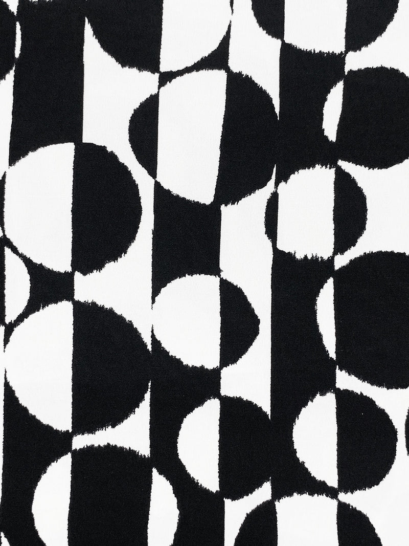 White/Black Polyester/Lycra Vertical Striped Irregular Circles Print ITY Knit - NY Designer - 56W