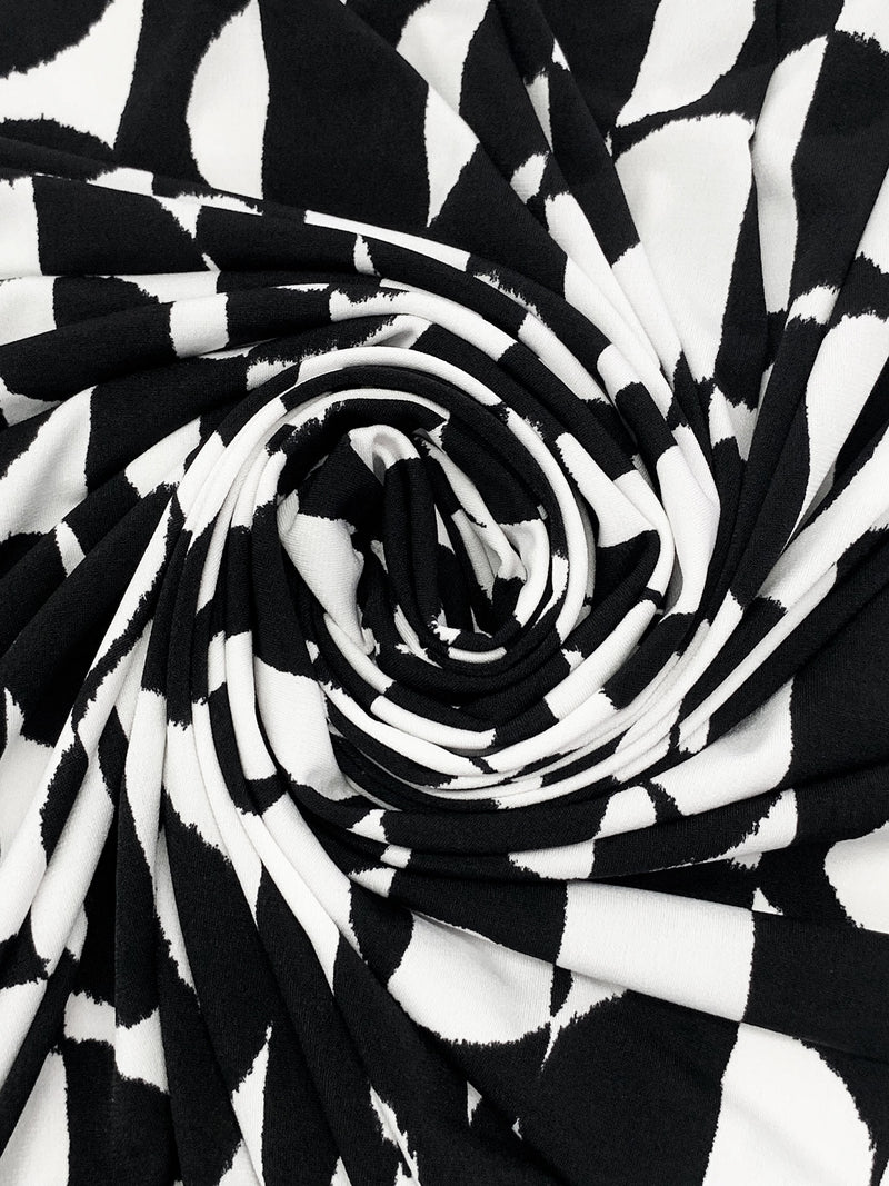 White/Black Polyester/Lycra Vertical Striped Irregular Circles Print ITY Knit - NY Designer - 56W