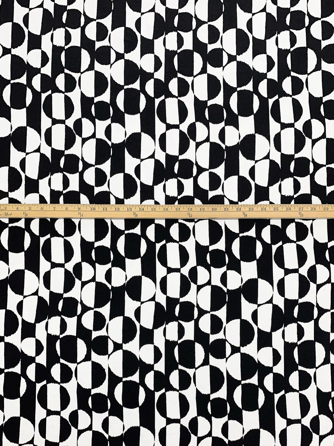 White/Black Polyester/Lycra Vertical Striped Irregular Circles Print ITY Knit - NY Designer - 56W
