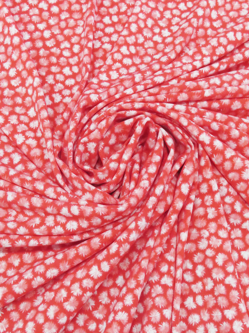 Hot Strawberry/White Polyester/Lycra Dandelion Puffs Print ITY Knit - NY Designer - 58W