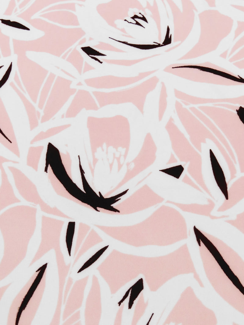 Pale Ballet Pink/White/Black Polyester/Lycra Floral Print ITY Knit - NY Designer - 58W