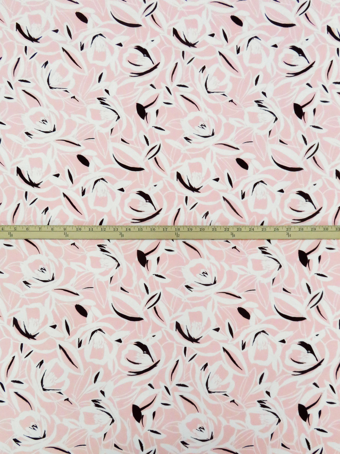 Pale Ballet Pink/White/Black Polyester/Lycra Floral Print ITY Knit - NY Designer - 58W