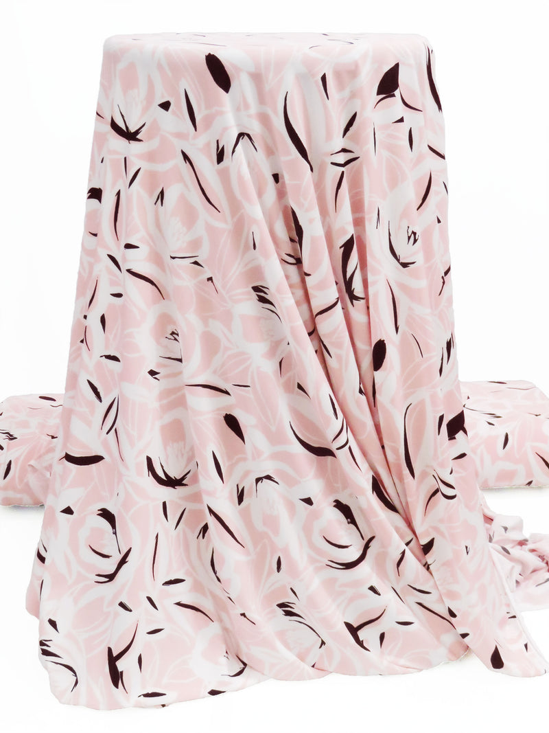 Pale Ballet Pink/White/Black Polyester/Lycra Floral Print ITY Knit - NY Designer - 58W