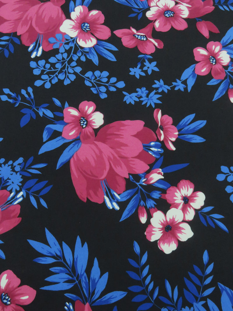 Raspberry Pink/Dark Lapis Blue/Black/Multi Polyester/Lycra Floral Print ITY Knit - NY Designer - 58W